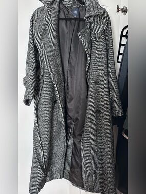 Double-Breasted Herringbone Trench Coat